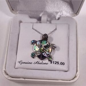 New Genuine Abalone Sterling Silver Turtle Pendant Necklace